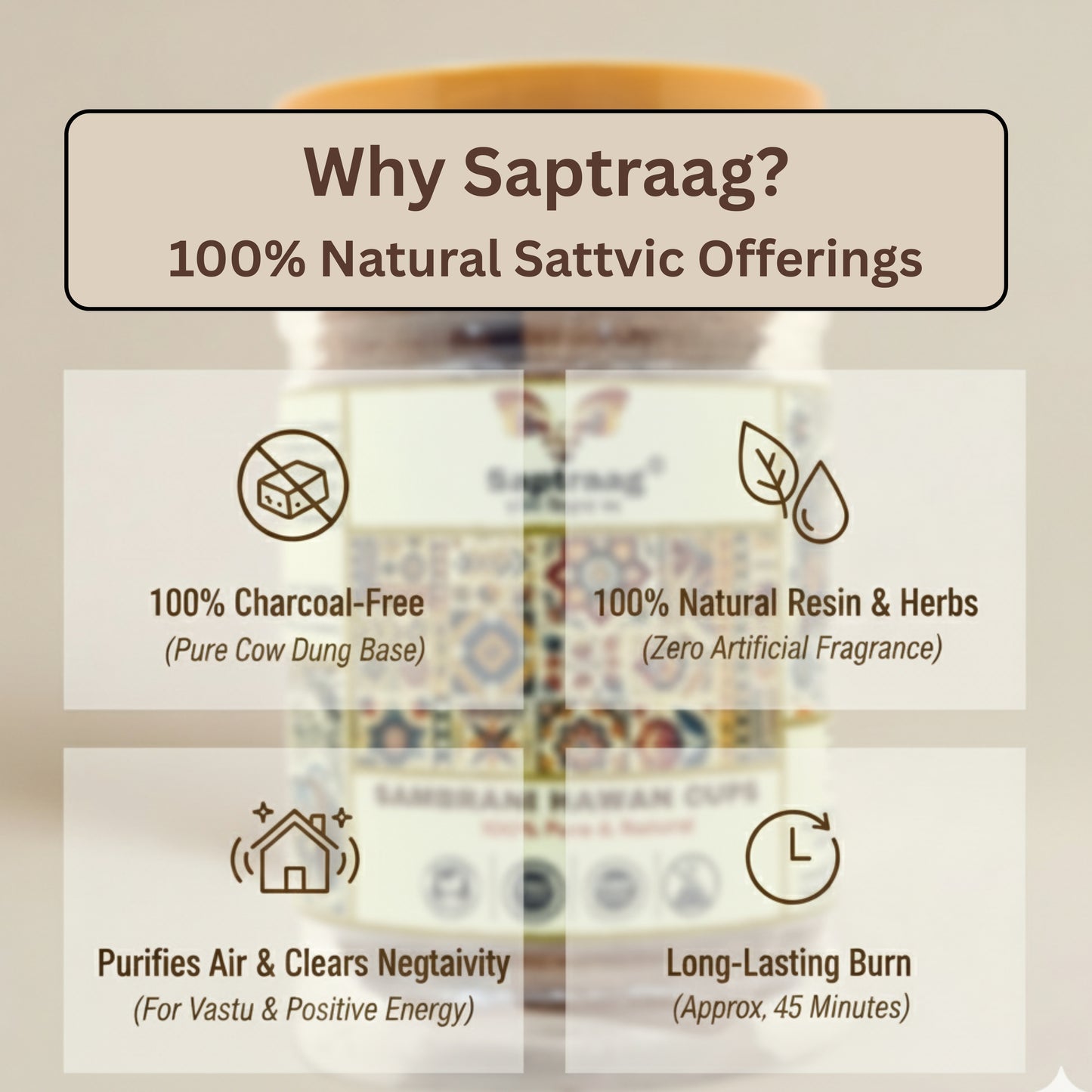 Saptraag Nava-Samagri Hawan Cups (15 Pcs) | 100% Charcoal & Wood -Free | 9-in-1 Dhoop Blend