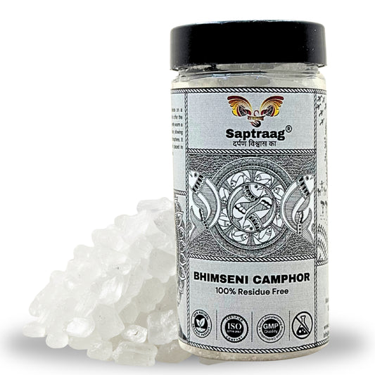 Saptraag 100% Pure Bhimseni Camphor (100g Jar) | Ash-Free & Food Grade