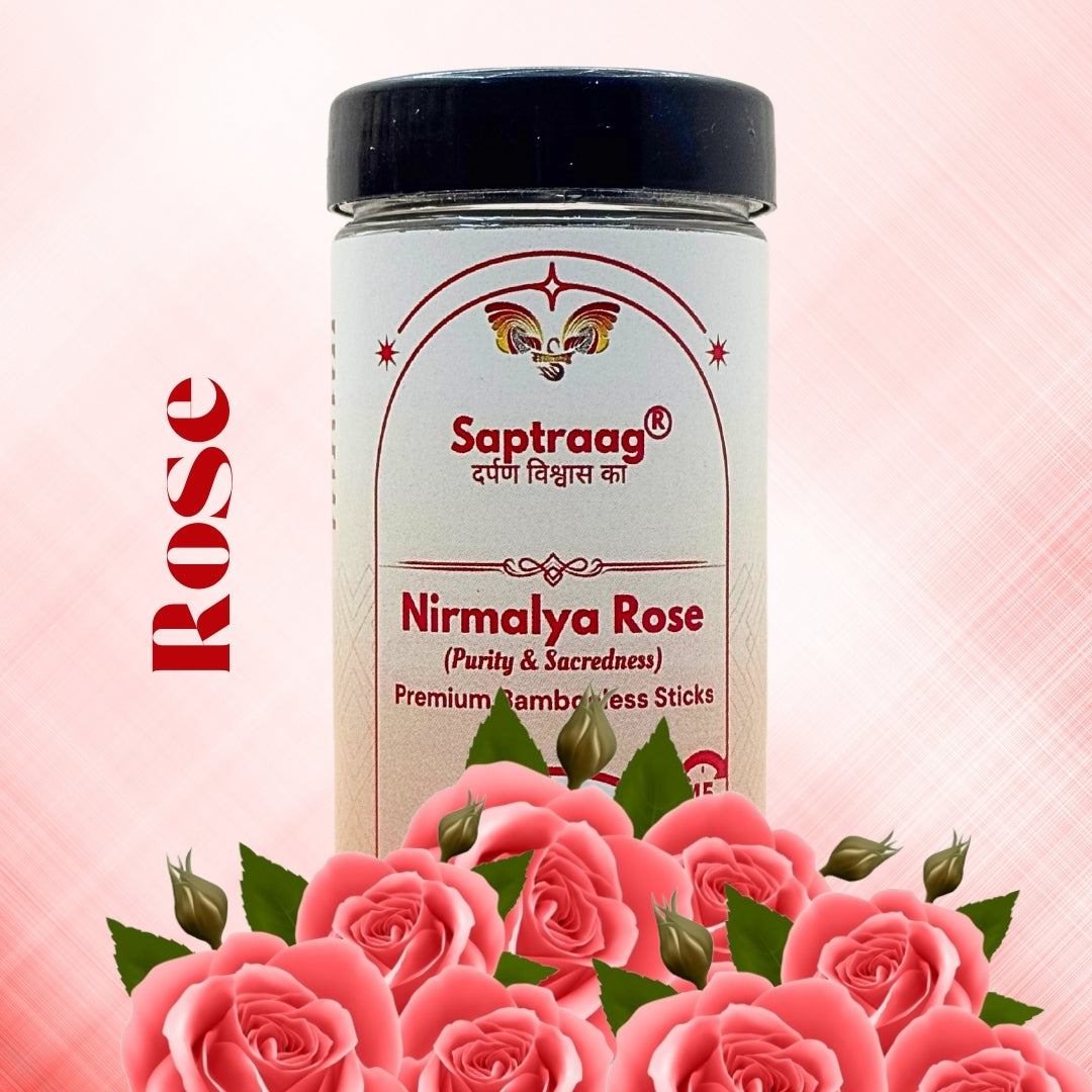 Saptraag Premium Nirmalya Rose Dhoop Sticks | Bambooless Natural Incense for Pooja, Meditation & Home Fragrance | Long Lasting and 100% Natural and Toxin Free - 125 Grams