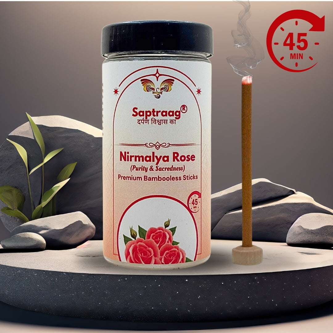 Saptraag Premium Nirmalya Rose Dhoop Sticks | Bambooless Natural Incense for Pooja, Meditation & Home Fragrance | Long Lasting and 100% Natural and Toxin Free - 125 Grams