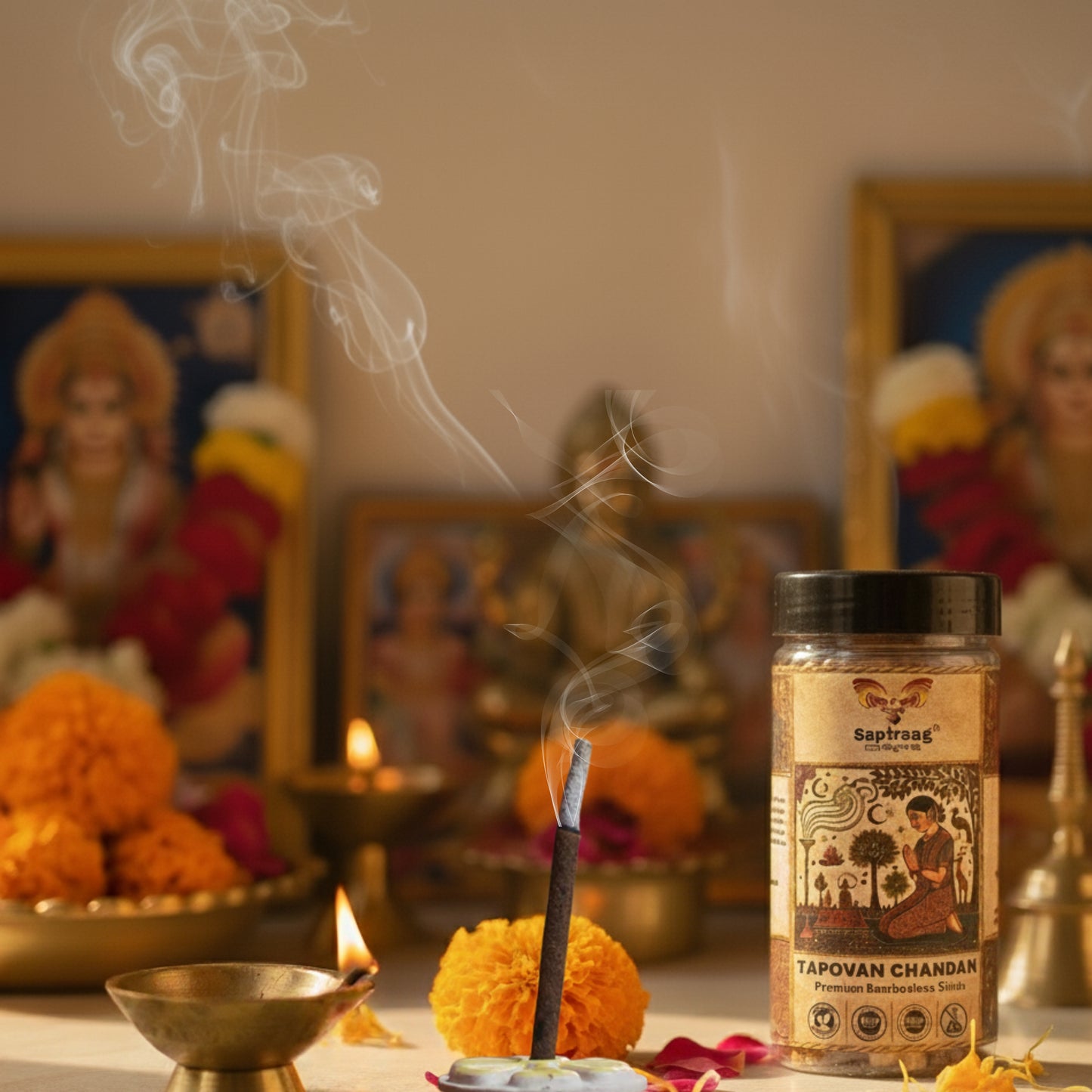 Saptraag Tapovan Chandan Bambooless  Cowdung Dhoop Sticks (100g) | 100% Charcoal-Free
