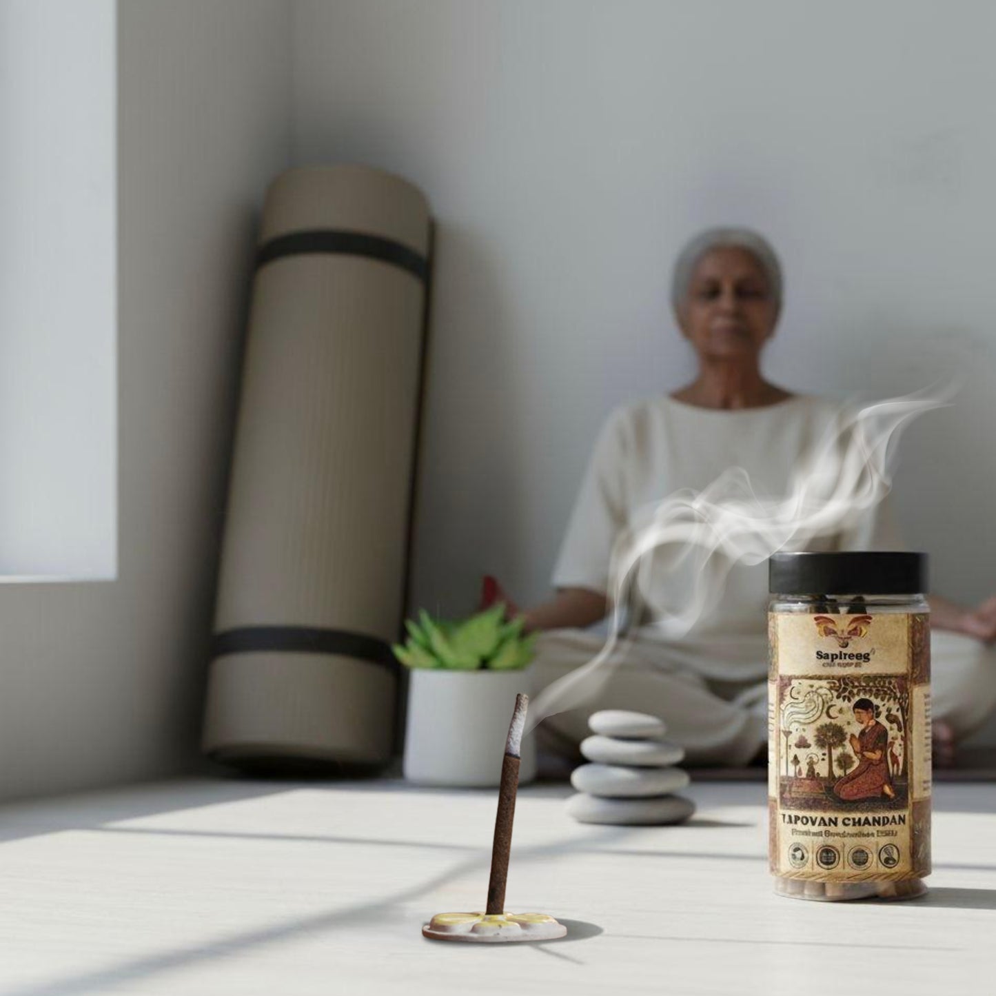 Saptraag Tapovan Chandan Bambooless  Cowdung Dhoop Sticks (100g) | 100% Charcoal-Free