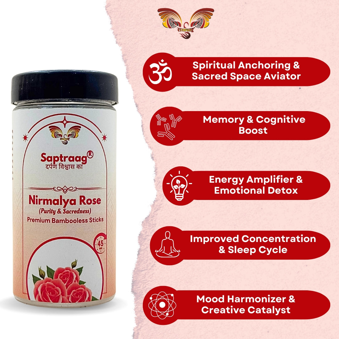 Saptraag Premium Nirmalya Rose Dhoop Sticks | Bambooless Natural Incense for Pooja, Meditation & Home Fragrance | Long Lasting and 100% Natural and Toxin Free - 125 Grams