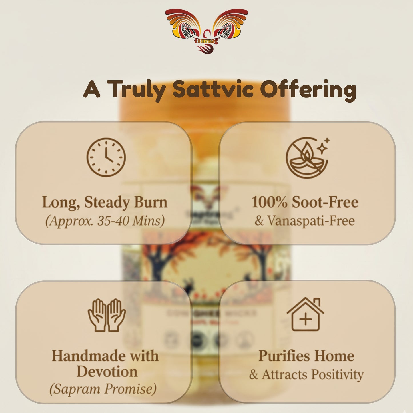 Saptraag 100% Pure Cow Ghee Batti (100 Pcs) | 100% Wax-Free & Soot-Free | Ready to Light Diya Wicks