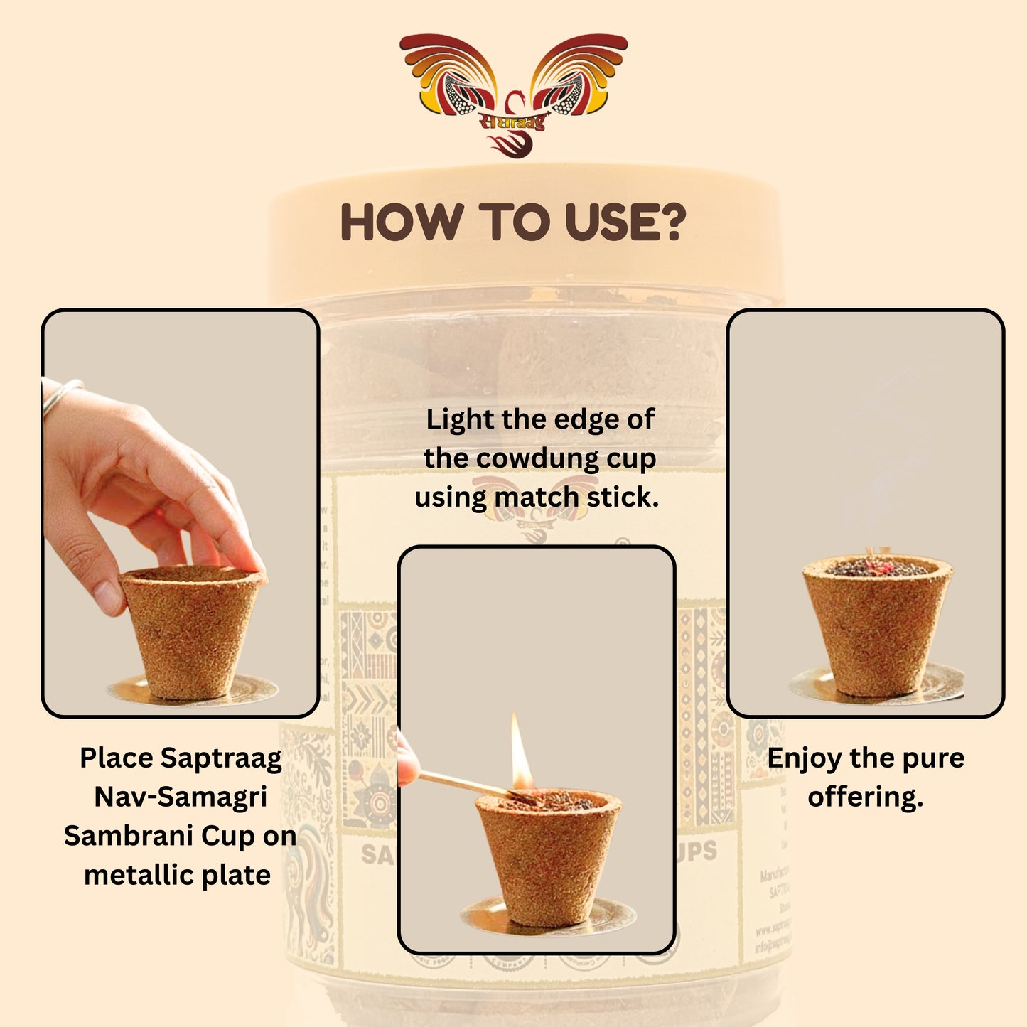 Saptraag Nava-Samagri Hawan Cups (15 Pcs) | 100% Charcoal & Wood -Free | 9-in-1 Dhoop Blend