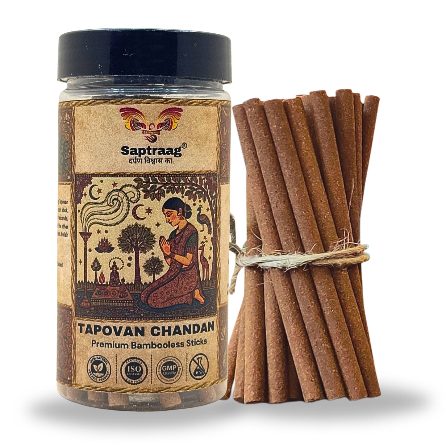 Saptraag Tapovan Chandan Bambooless  Cowdung Dhoop Sticks (100g) | 100% Charcoal-Free